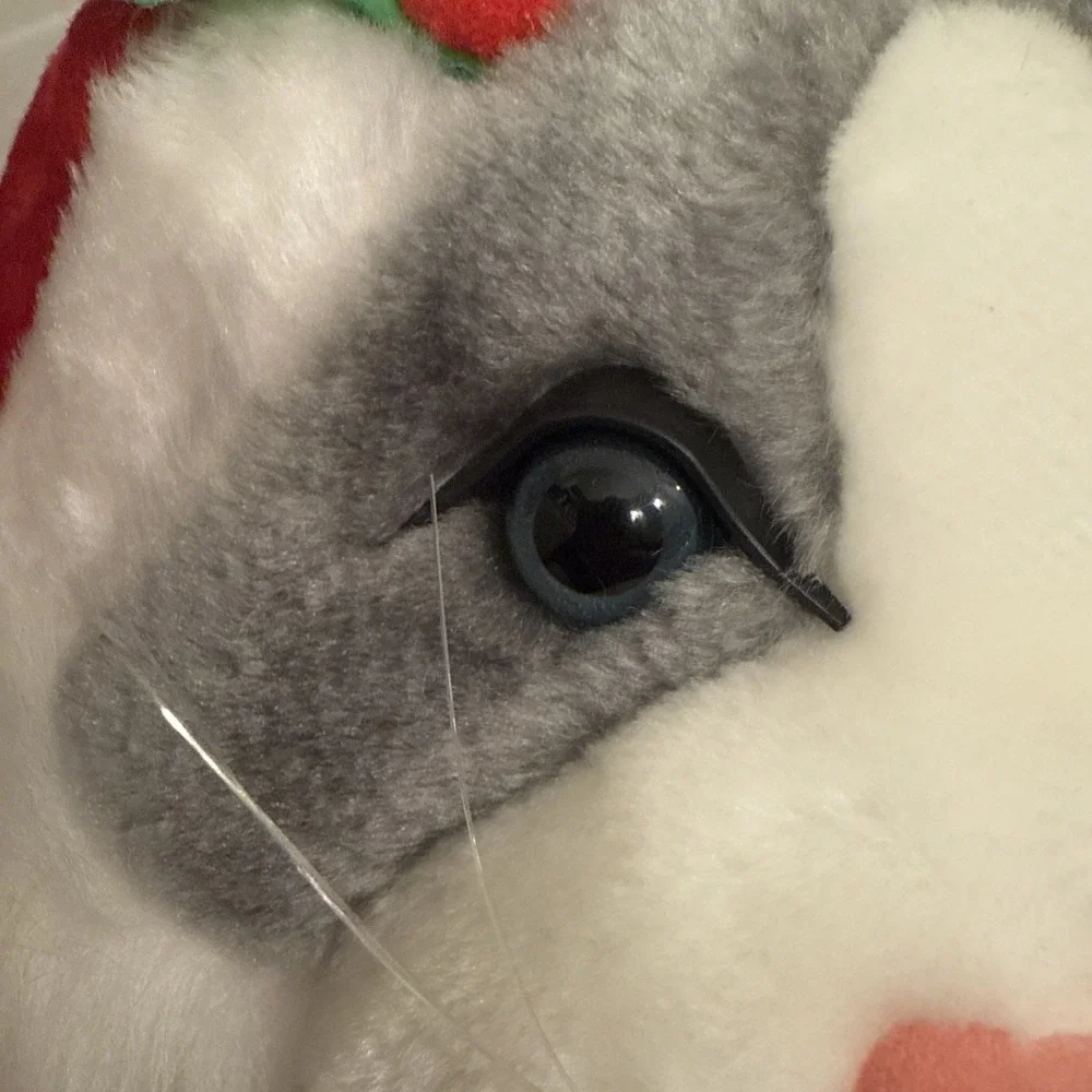 Vtg Pacific Products Ltd 3D Gray Cat Plush Red Christmas Stocking 21